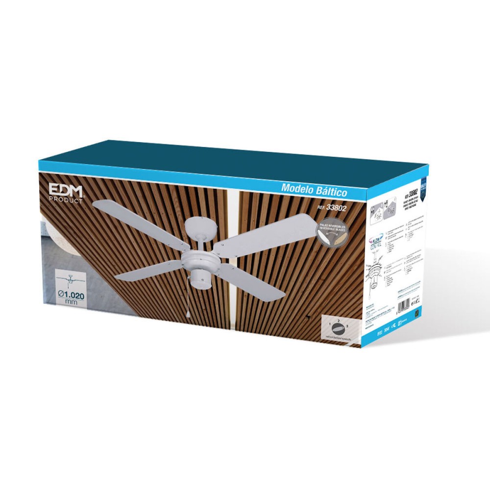 Ventilateur de Plafond EDM 33802 Báltico Blanc 50 W ø 102 cm