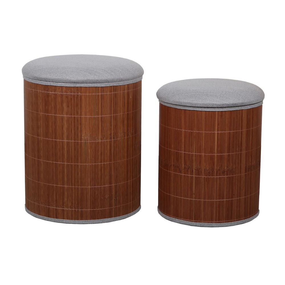 Pouf Versa Gris Lin Bambou Bois MDF