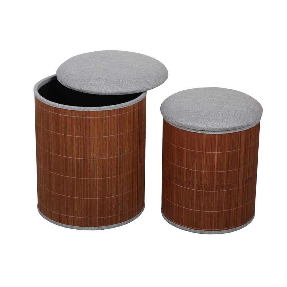 Pouf Versa Gris Lin Bambou Bois MDF