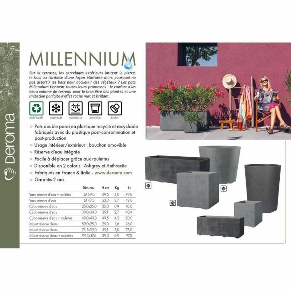 Pot Deroma Gris 25 cm Plastique Carré Seau Ø 25 cm