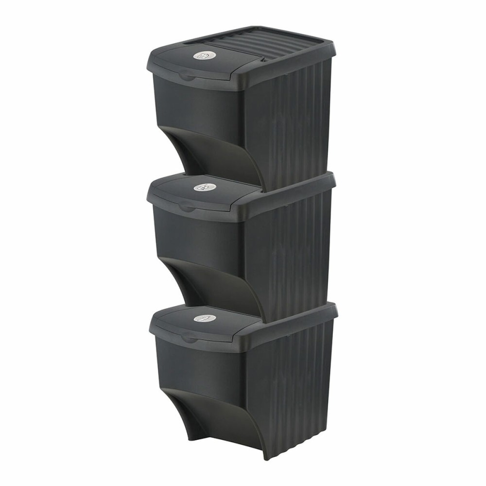Recycling Papierkorb Sortibox Schwarz Stapelbar