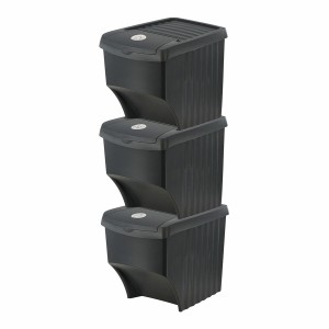 Poubelle recyclage Sortibox Noir Empilable