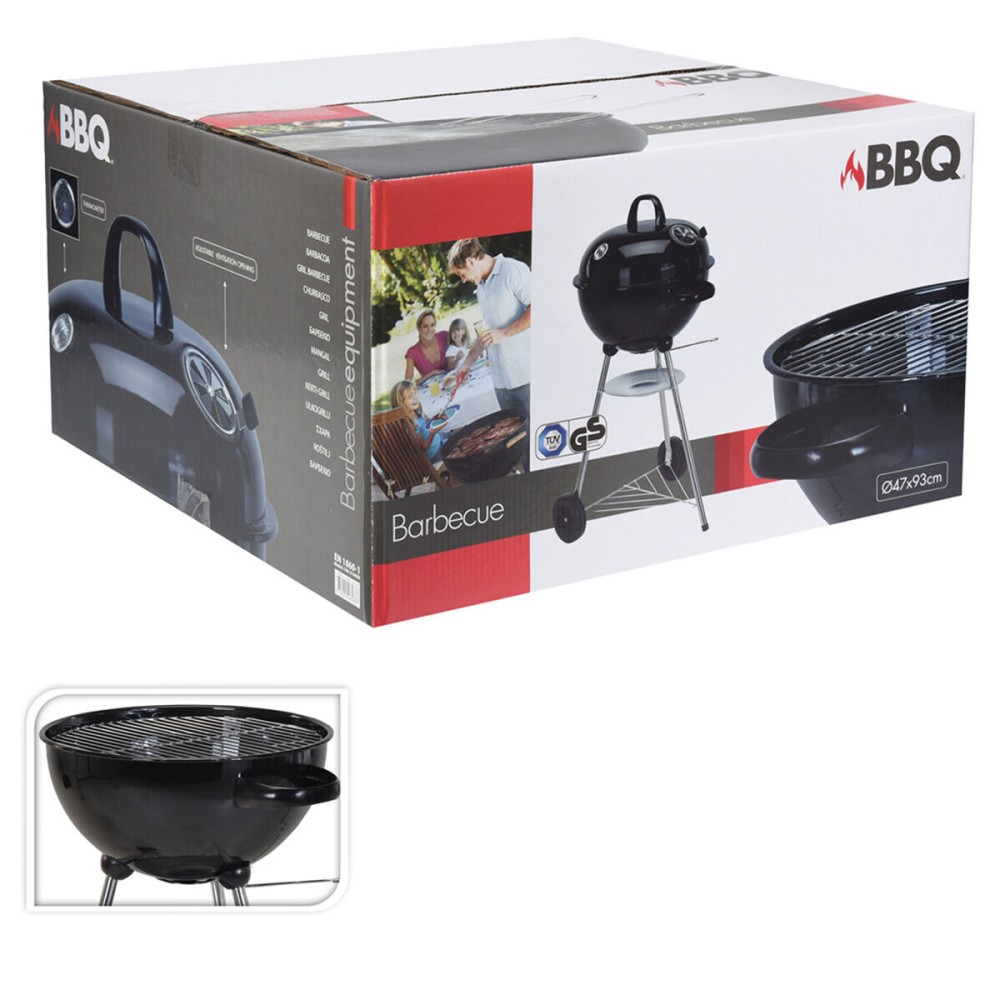 Coal Barbecue with Wheels Black 47 x 90 cm Circular