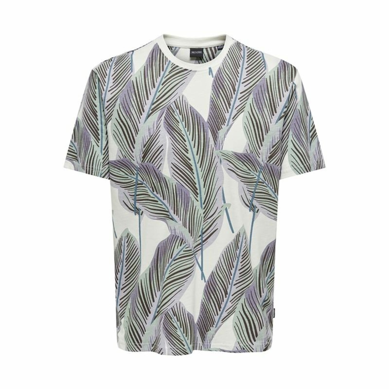 Herren Kurzarm-T-Shirt Only & Sons Onskobe Reg Banana Leaf Blau Weiß