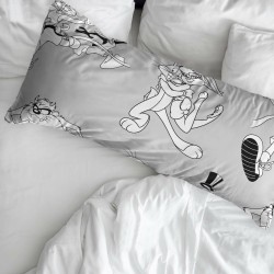 Taie d'oreiller Looney Tunes Blanc Noir Multicouleur 175 Fils 50x80cm 50 x 80 cm 100 % coton