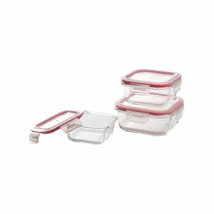 Set of lunch boxes Bergner Walking Anywhere Borosilicate Glass cuadradas Squared 320 ml 520 ml 800 Pages Red