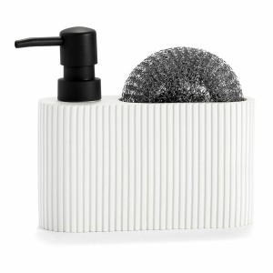 Distributeur de Liquide Vaisselle 2 en 1 Andrea House CC71086 Résine Polyrésine 16 x 5 x 15 cm Tampon à récurer Blanc