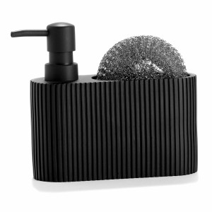Distributeur de Liquide Vaisselle 2 en 1 Andrea House CC71087 Résine Polyrésine 16,5 x 5,5 x 15 cm Tampon à récurer Noir