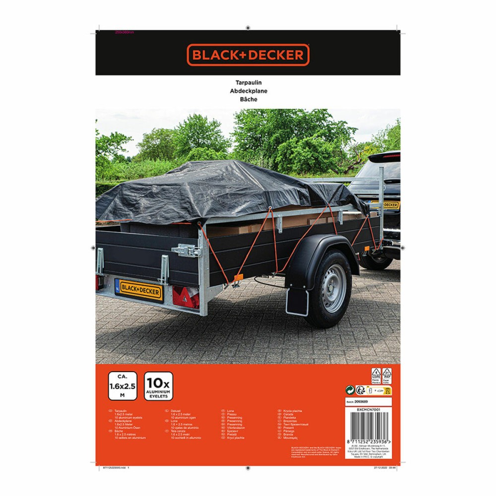 Housse pour remorque Black & Decker Noir 1,6 x 2,5 m