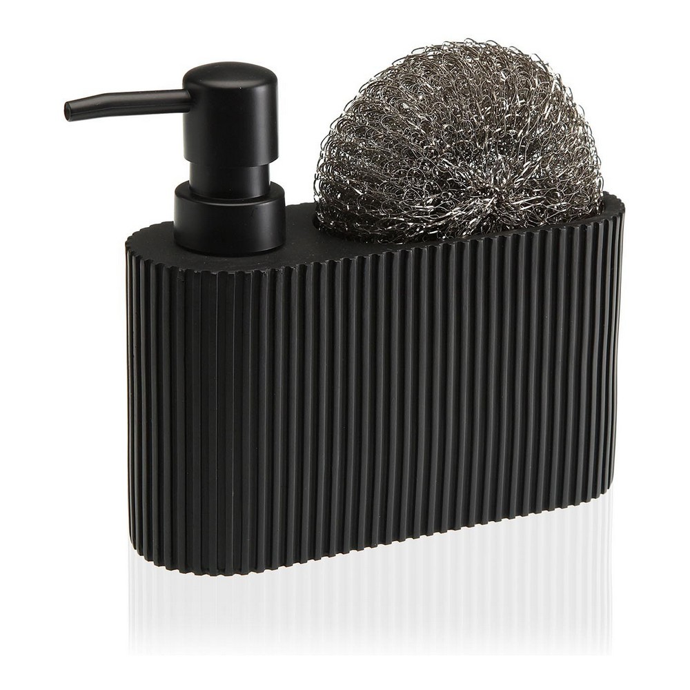 Seifenspender 2 in 1 für Spülbecken Versa Harz aus Keramik 5,5 x 15,5 x 16,5 cm Schwarz