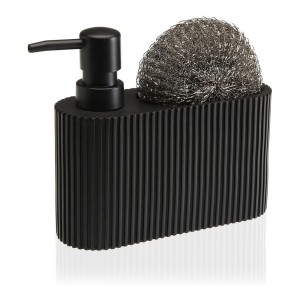 Distributeur de Liquide Vaisselle 2 en 1 Versa Résine Céramique 5,5 x 15,5 x 16,5 cm Noir