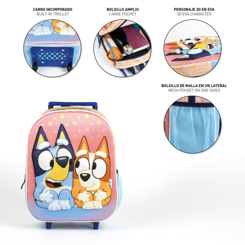 Schulrucksack 3D mit Rädern Bluey Rosa