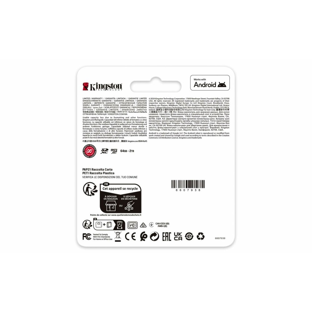 Micro SD Memory Card with Adaptor Kingston 64 GB