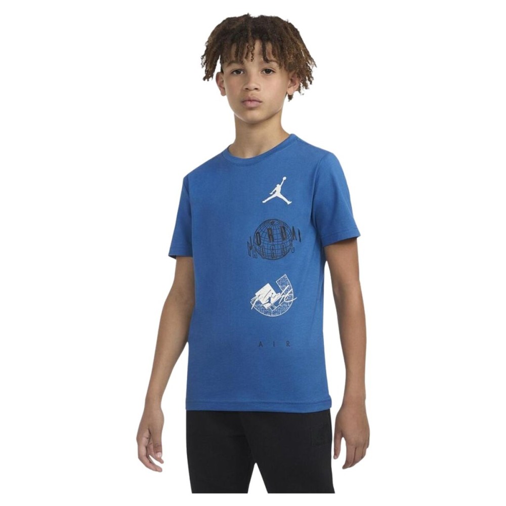 Child's Short Sleeve T-Shirt Nike JDB AIR GLOBE JORDAN SS TEE 95D121 U1R Blue