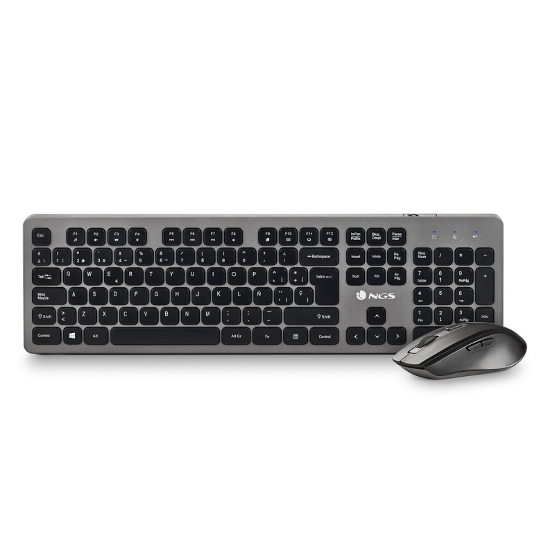 Clavier et souris sans fil NGS Espagnol Qwerty Noir/Argenté