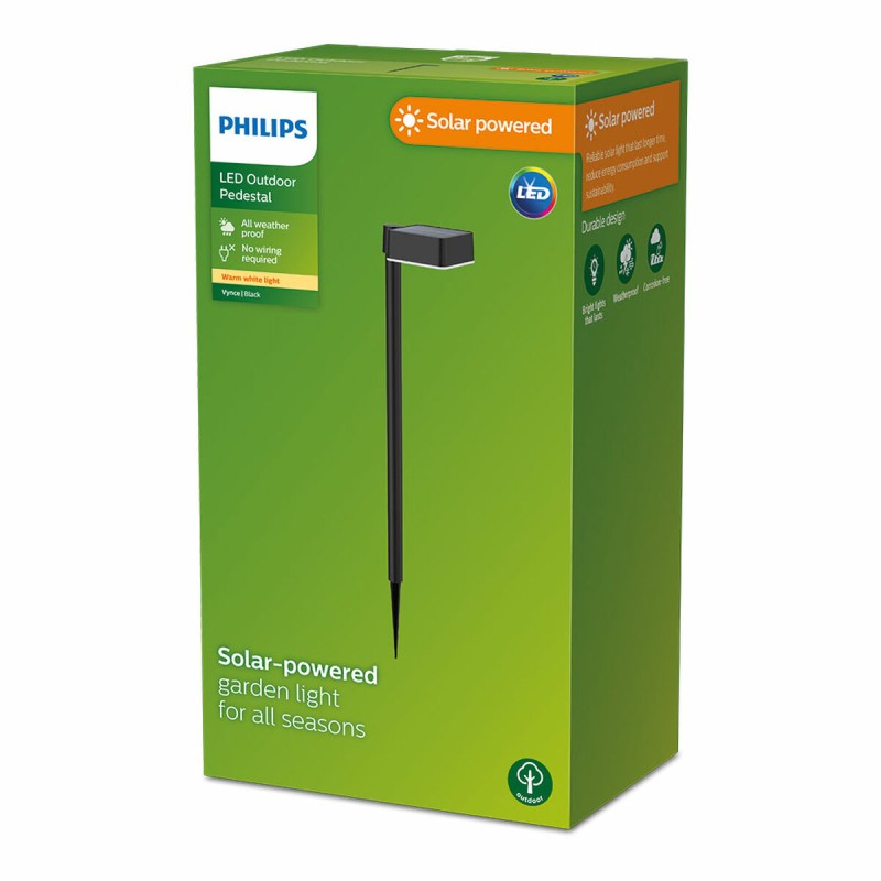 Solar-Gartenpfahl Philips Vynce 1,5 W 10,5 x 13,5 x 54 cm Schwarz Kunststoff karriert (2700 K) (Warmes Weiß) (1 Stück)