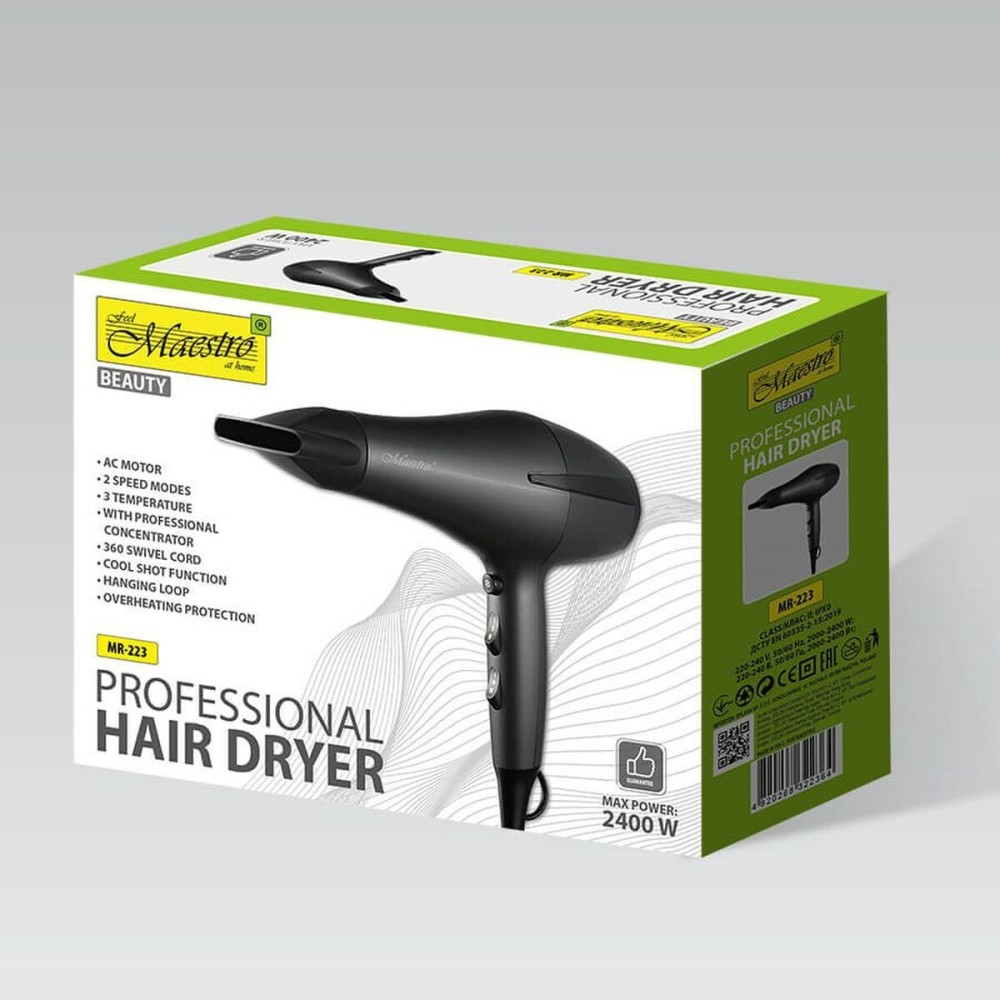 Hairdryer Feel Maestro MR-223 Black Graphite 2400 W