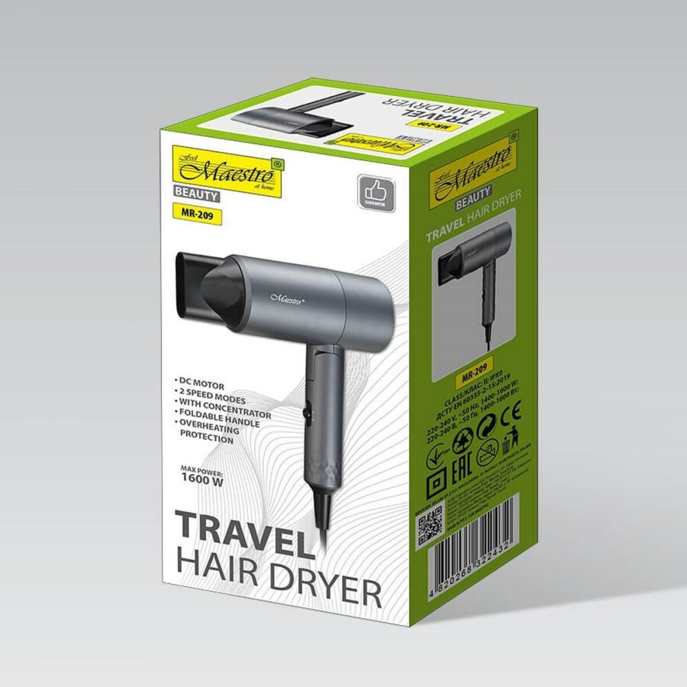 Hairdryer Feel Maestro MR-209 Black Graphite 1600 W