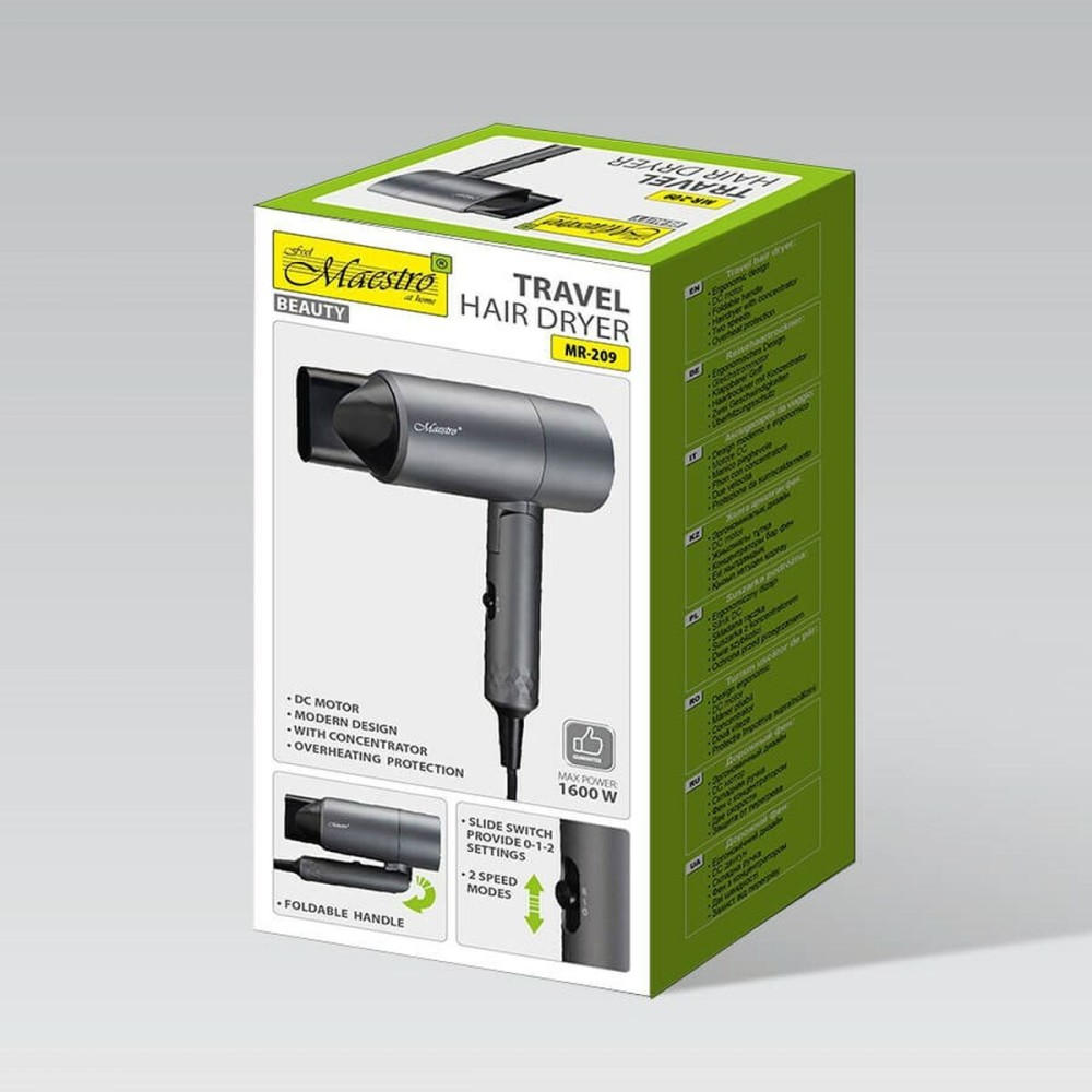 Hairdryer Feel Maestro MR-209 Black Graphite 1600 W