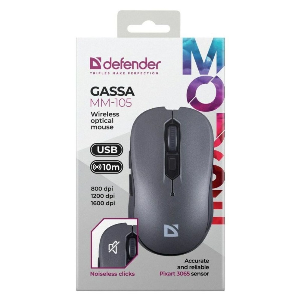 Schnurlose Mouse Defender GASSA MM-105 RF SILENT Grau 1600 dpi