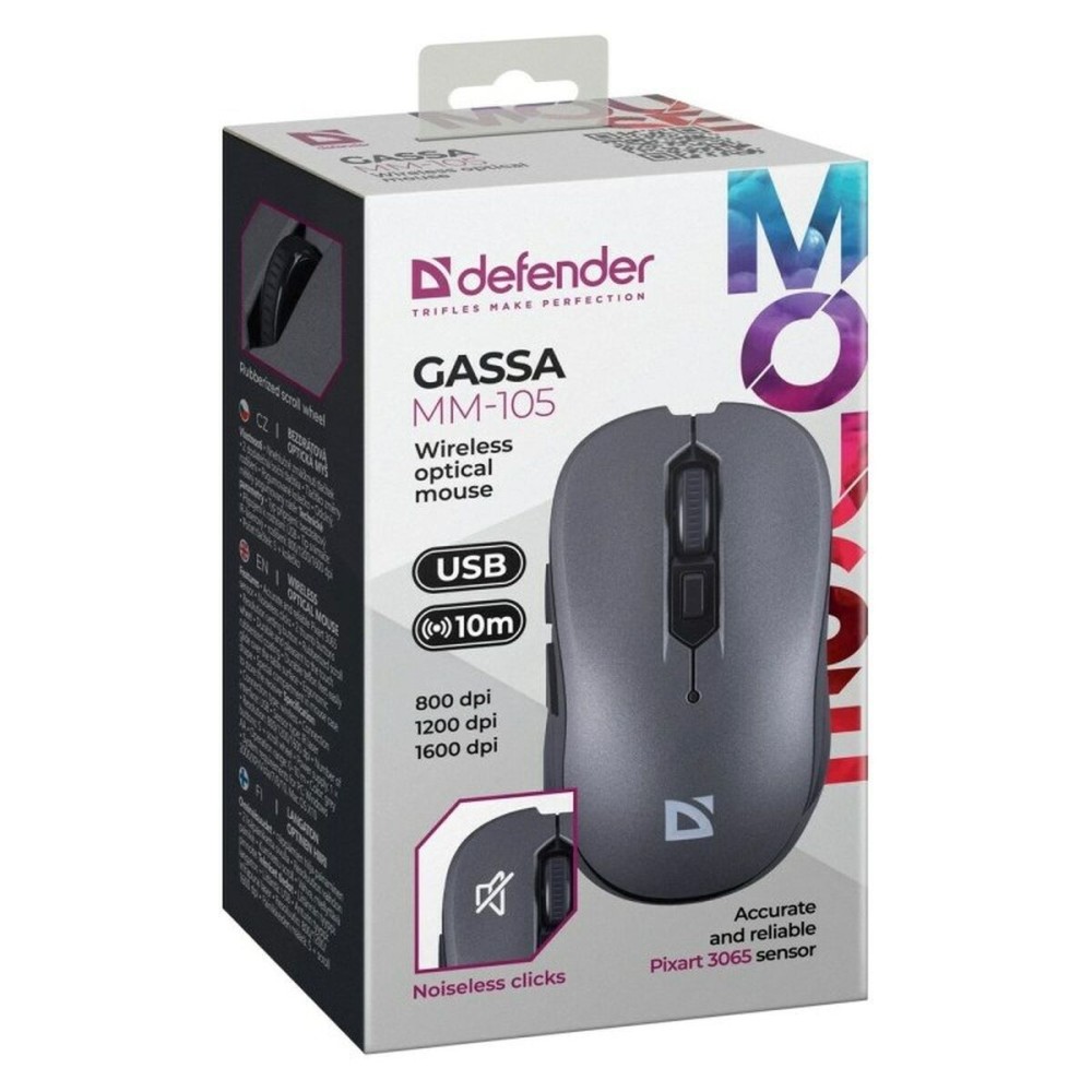 Schnurlose Mouse Defender GASSA MM-105 RF SILENT Grau 1600 dpi