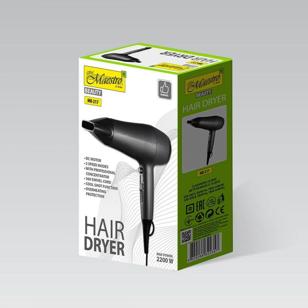 Hairdryer Feel Maestro MR-217 Black Graphite 2200 W