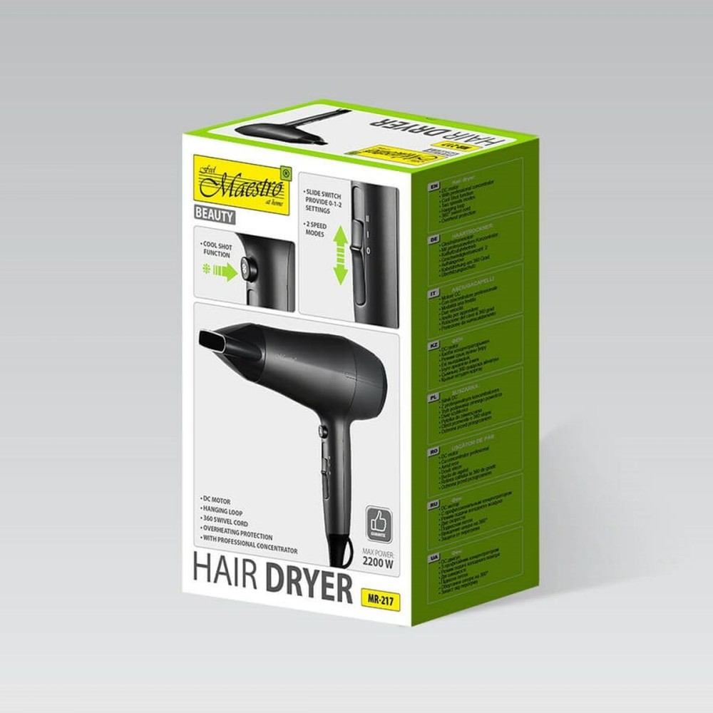 Hairdryer Feel Maestro MR-217 Black Graphite 2200 W