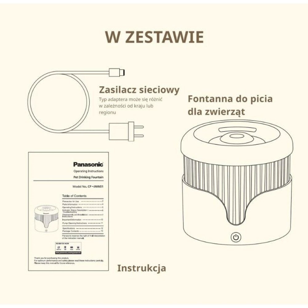 Pet Water Fountain Panasonic CP-JNW01CW White Plastic