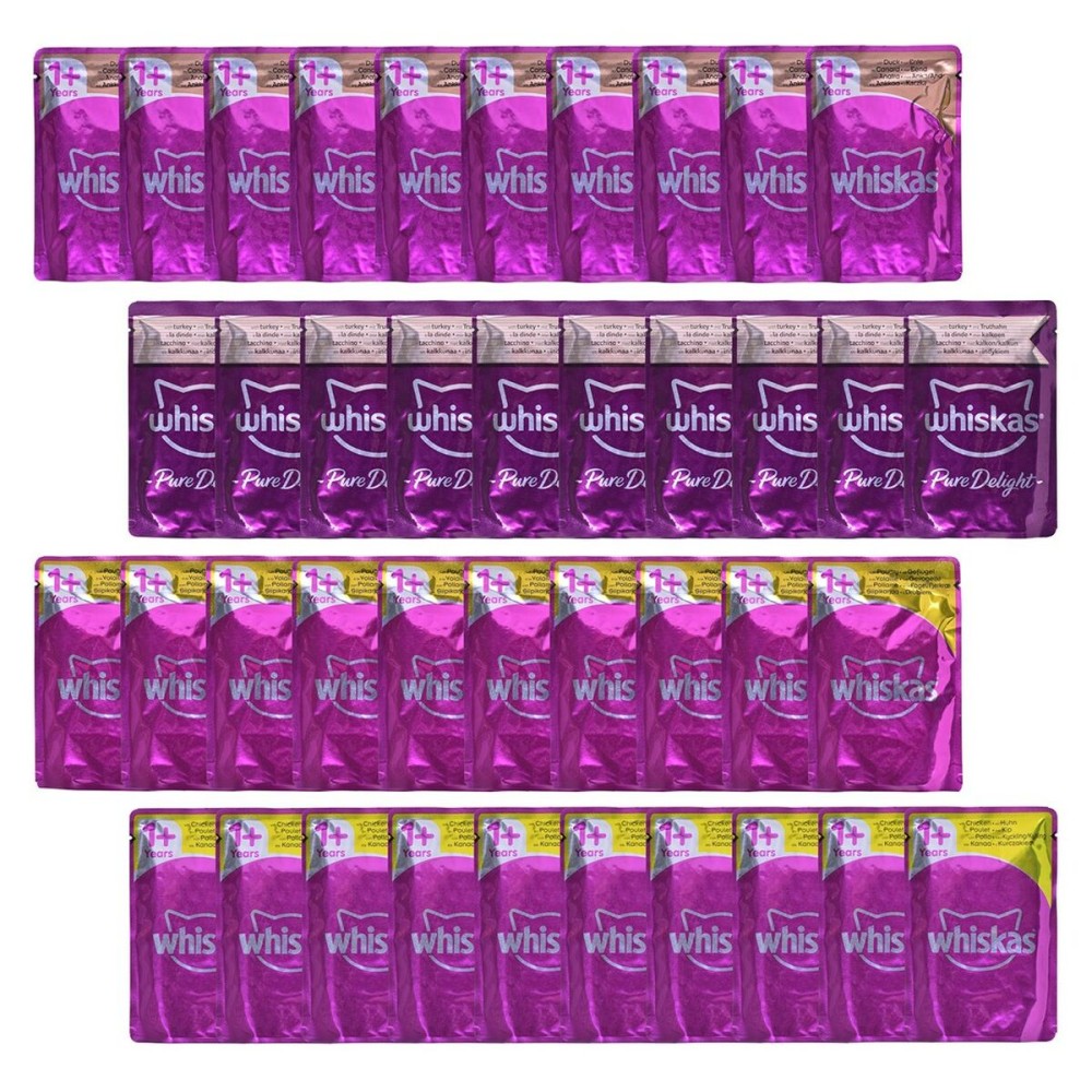 Katzenfutter Whiskas Pure Delight Huhn Truthahn Ente Vögel 40 x 85 g