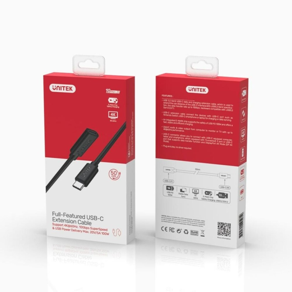 Kabel USB C Unitek C14086BK Schwarz 50 cm