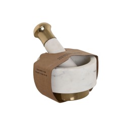 Mortar and pestle Home ESPRIT Brass Marble 12,5 x 12,5 x 7,5 cm