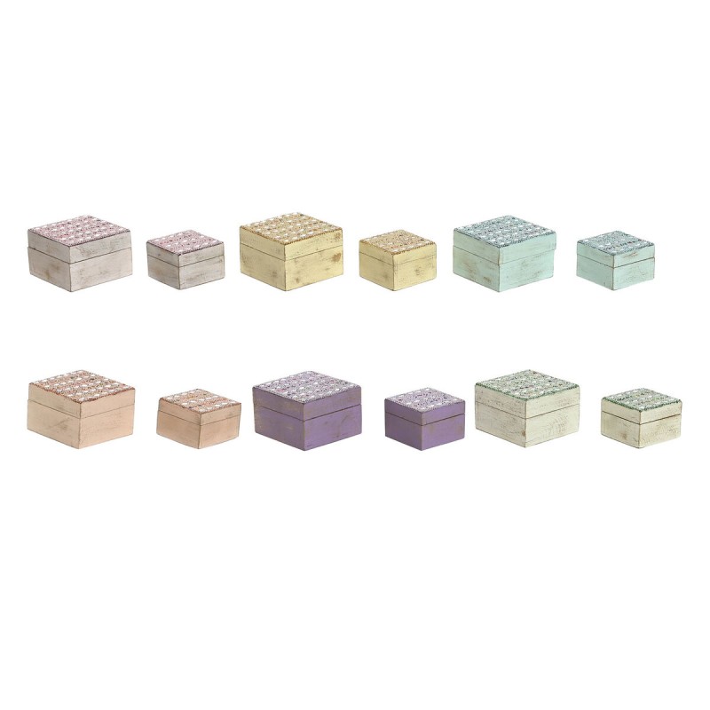 Box-Schmuckkästchen Home ESPRIT Bunt Mango-Holz 10 x 10 x 6 cm (2 Stücke) (6 Stück)