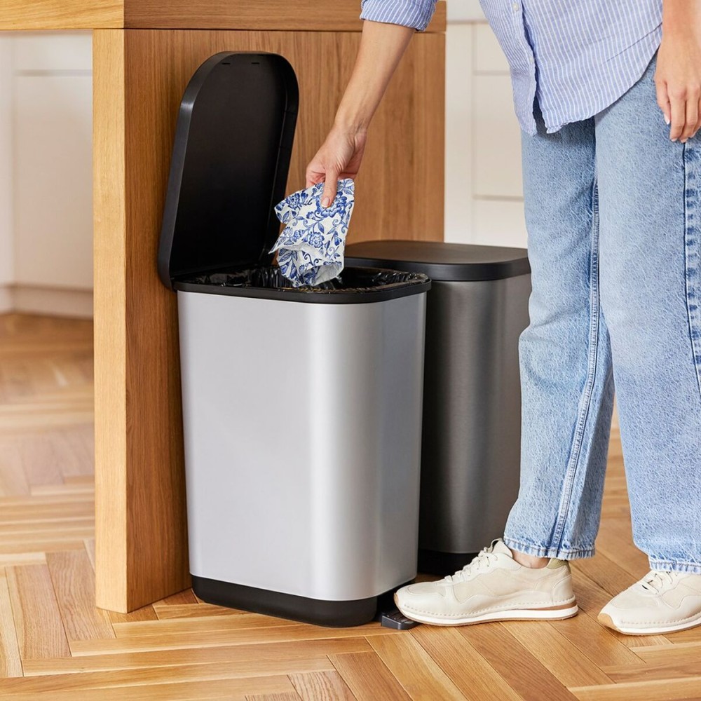 Waste bin Rotho Ribo Silver Silver Plastic 35 L