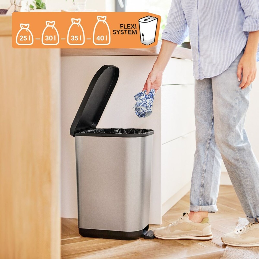 Mülltonne Rotho Ribo Silver Silber Kunststoff 35 L