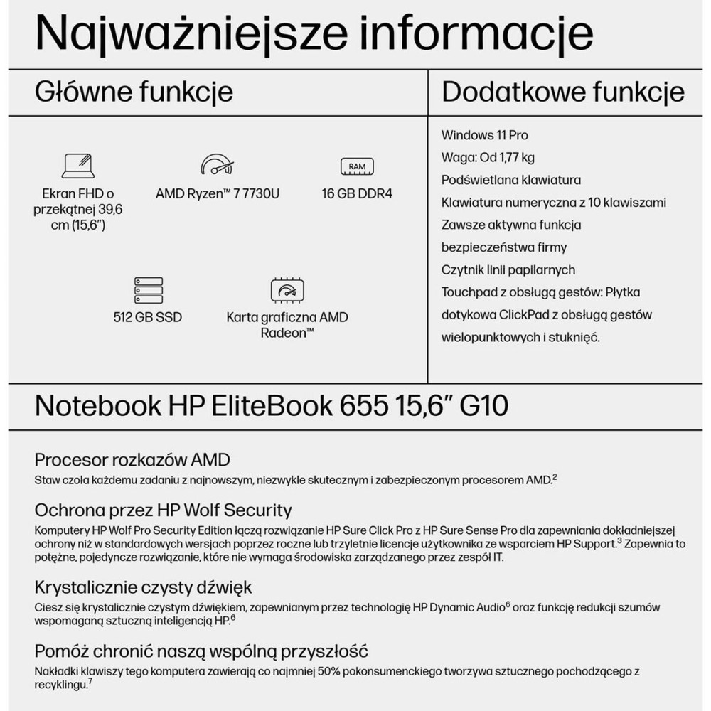Laptop HP EliteBook 655 15,6" AMD Ryzen 7 7730U 16 GB RAM 512 GB SSD