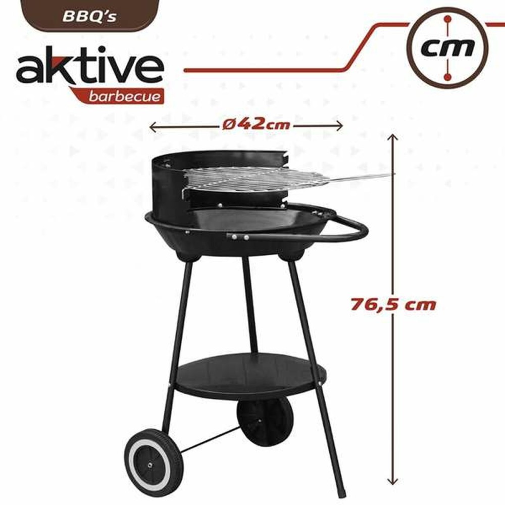 Holzkohlegrill mit Rädern Aktive Textilene 42 x 76,5 cm Schwarz