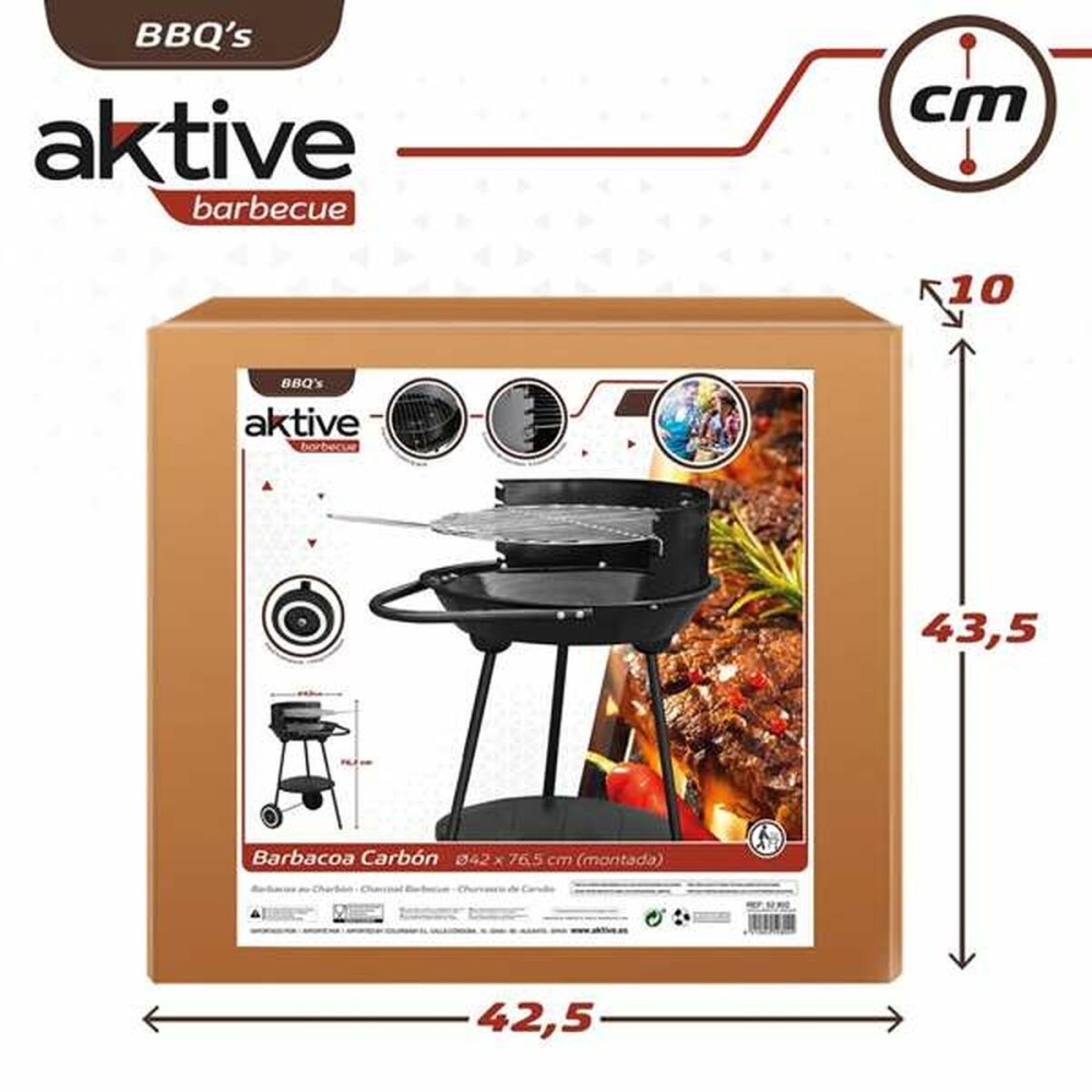 Holzkohlegrill mit Rädern Aktive Textilene 42 x 76,5 cm Schwarz