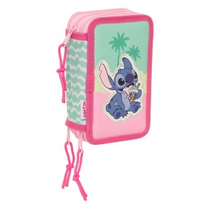 Dreifaches Federmäppchen Lilo & Stitch Ice cream Rosa 12,5 x 19,5 x 5,5 cm 37 Stücke