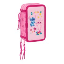 Dreifaches Federmäppchen Lilo & Stitch Chill Rosa Minze 12,5 x 19,5 x 5,5 cm 37 Stücke