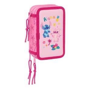 Dreifaches Federmäppchen Lilo & Stitch Chill Rosa Minze 12,5 x 19,5 x 5,5 cm 37 Stücke