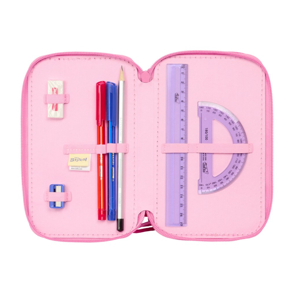 Dreifaches Federmäppchen Lilo & Stitch Chill Rosa Minze 12,5 x 19,5 x 5,5 cm 37 Stücke