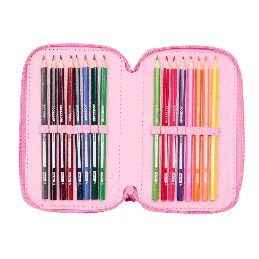 Dreifaches Federmäppchen Lilo & Stitch Chill Rosa Minze 12,5 x 19,5 x 5,5 cm 37 Stücke
