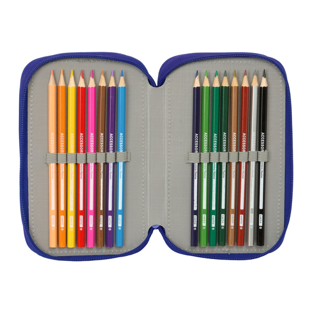 Pochette à crayons triple Atlético Madrid Bleu Blanc Rouge 12,5 x 19,5 x 5,5 cm 37 Pièces