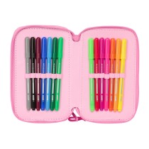 Dreifaches Federmäppchen Lilo & Stitch Chill Rosa Minze 12,5 x 19,5 x 5,5 cm 37 Stücke