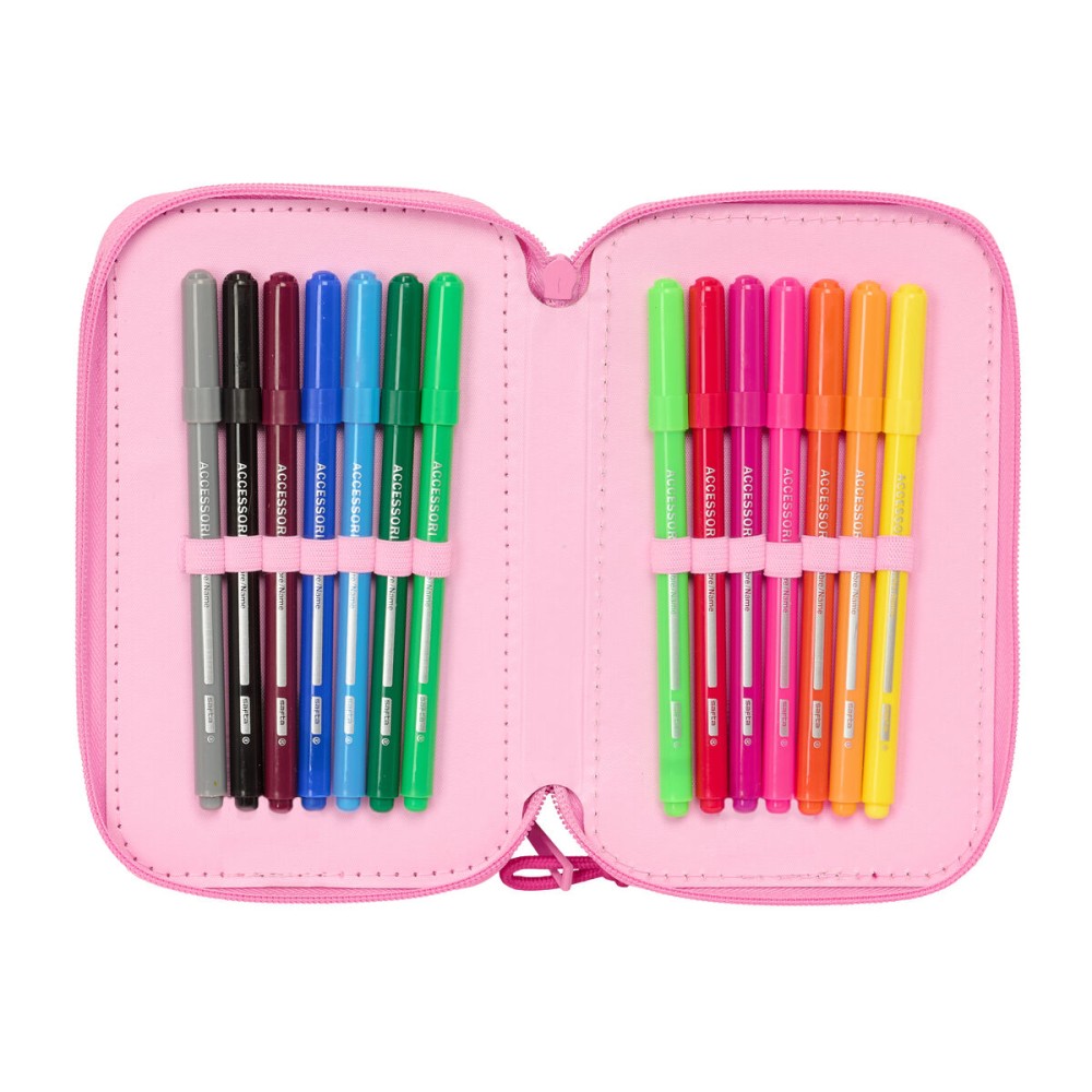 Dreifaches Federmäppchen Lilo & Stitch Chill Rosa Minze 12,5 x 19,5 x 5,5 cm 37 Stücke