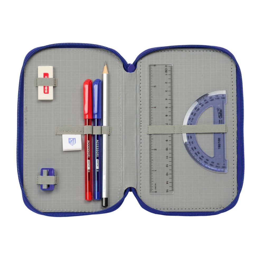 Pochette à crayons triple Atlético Madrid Bleu Blanc Rouge 12,5 x 19,5 x 5,5 cm 37 Pièces