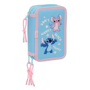 Dreifaches Federmäppchen Lilo & Stitch Happy Himmelsblau 12,5 x 19,5 x 5,5 cm 37 Stücke
