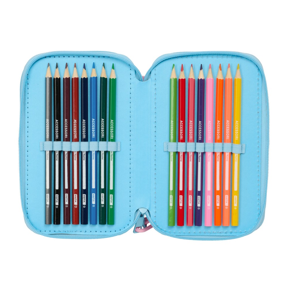 Triple Pencil Case Lilo & Stitch Happy Sky blue 12,5 x 19,5 x 5,5 cm 37 Pieces