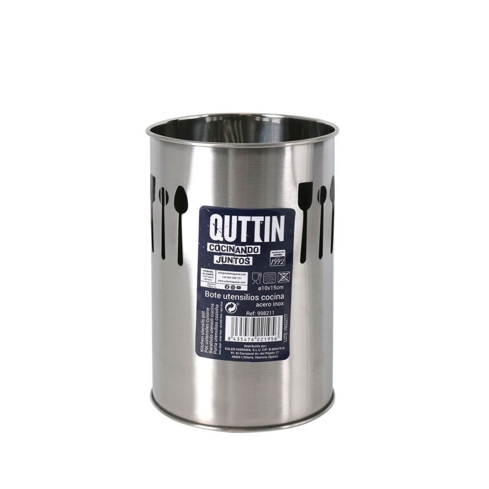 Pot for Kitchen Utensils Quttin Stainless steel 10 x 15 x 10 cm Silver (12 Units)