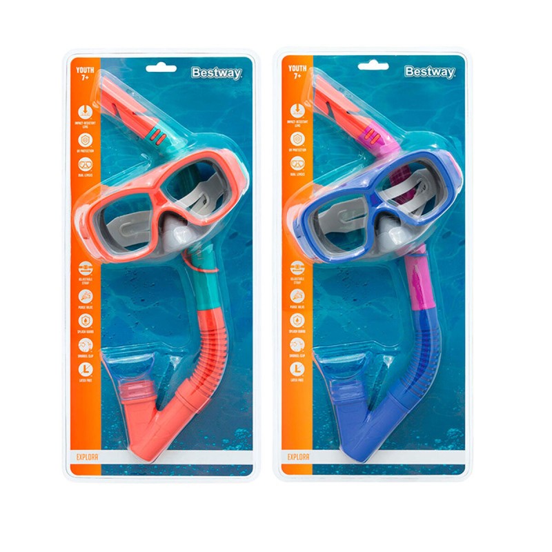 Snorkel Goggles and Tube for Children Bestway Blue Orange (1 Unit)